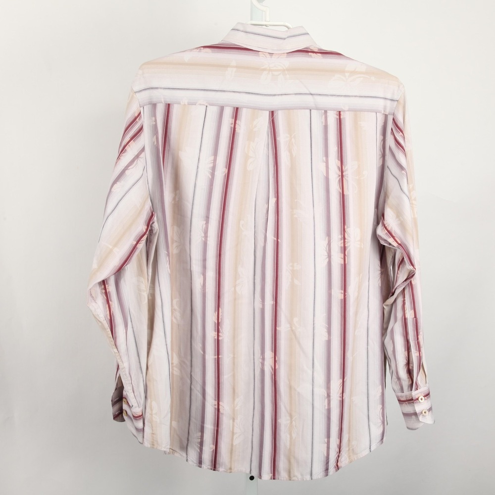Tommy Bahama Shirt Mens XL Beige Pink Striped Floral Cotton Silk Long Sleeve - Picture 3 of 10